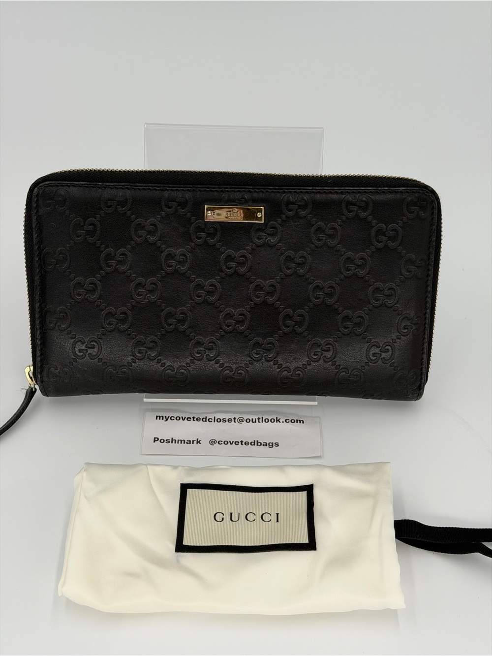 Gucci Black GG Embossed Zip-Around Organizer Wallet Good Condition